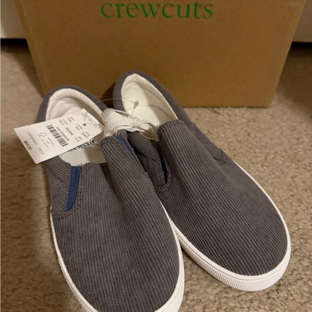 NWT Crewcuts Gray Corduroy Slip On Sneaker Size K13